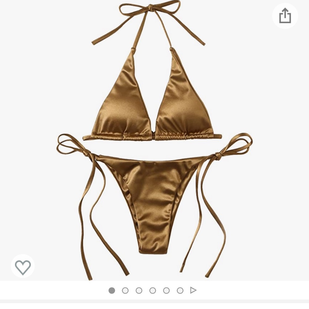 NIB Save $64 - gold metallic satin lined string bikini - sizes medium & larges